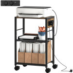 Support d'imprimante avec roulettes, prises �lectriques, ports usb et usb - c, capacit� 40 kg, finition ...