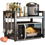 Support pour micro - ondes, autoportant, r�glable, rangement de cuisine, m�tal, noir,