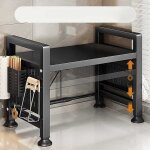 Support micro - ondes multifonction cuisine 53 cm gris fonc� avec double �tag�re et 6 crochets