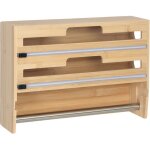 Support mural 3 - en - 1 relaxdays pour essuie - tout, alu et film alimentaire, bambou, h x l x p: 25 ...