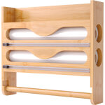 Support mural 3 en 1 relaxdays pour essuie - tout, film alimentaire, papier aluminium, bambou, h x l ...