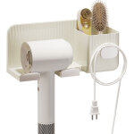 Support mural autocollant pour s�che - cheveux avec crochets pour c�bles et bo�tes de rangement. support ...