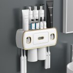 Support mural pour brosse  dents avec double distributeur automatique de dentifrice, porte brosse  ...