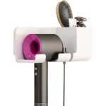 Support mural pour s�che - cheveux sans per�age, avec pince pour cordon et compartiment de rangement, ...