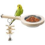 Support pour oiseaux avec mangeoire, support en bois pour perroquet avec jouet � m�cher, accessoires ...