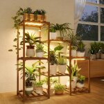 Support plantes interieur avec lampe led, porte plante interieur 6 niveaux en bois, support plante moderne ...