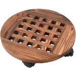 Support porte plantes en bois - dessous de pot de fleur rond en bois massif � roulettes, mobile base ...