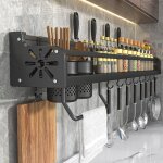 Support ustensiles de cuisine mural, �tag�re � �pices avec crochets, �tag�re murale suspendue pour spatule ...