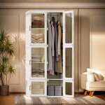 Sureh - armoire, armoires portables avec portes transparentes, 10 compartiments 1 suspension, armoire ...