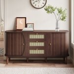 Buffet moderne en bois avec 2 portes et 3 tiroirs en rotin, commode pour salon, chambre  coucher, salle ...
