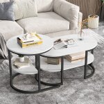 Sureh - ensemble de 2 tables basses avec plateau marbre et structure mtallique - pdalier rglable, ...