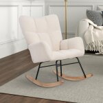 Fauteuil  bascule scandinave, rocking chair avec accoudoirs rembourrs, dossier haut, support lombaire ...