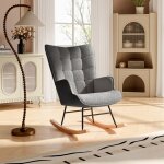 Sureh - fauteuil  bascule scandinave, rocking chair scandinave avec accoudoirs rembourrs, support lombaire ...