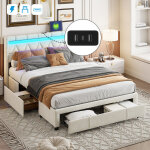 Sureh - lit 160 x 200 avec sommier, lit 2 personnes avec ports led et usb, lit double rembourr�, 4 tiroirs, ...