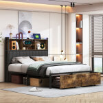 Sureh - lit 160x200 cm avec tiroirs, lit double led avec 2 tiroirs, chargement usb et type - c, sommier ...