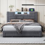 Sureh - lit double, 160 x 200 cm, lit tapiss en velours avec lumire led et port usb en tte de lit, ...