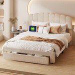 Sureh - lit double rembourr� en polaire teddy 160 x 200 cm, 1 tiroir sur roulettes, lit de rangement ...