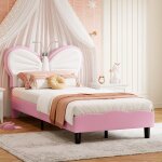 Sureh - lit fille 90 x 200 avec sommier, lit enfant rembourr� avec lampe de lecture led flexible, lit ...