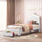 Sureh - lit fille 90x200 avec t�te de lit et tiroir capitonn�s, lit enfant 90x200 avec sommier � lattes, ...