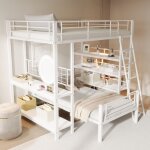 Lit superpos en mtal 140 x 200, lit mezzanine 2 places avec rangement et escalier, 140x200 cadre de ...