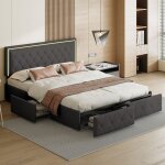 Lit tiroir, lit adulte avec 4 tiroirs, lit capitonn avec led, lit adulte 160x200 cm, lit double rembourr ...