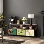 Sureh - meuble tv bas, banc tv led 108 cm, commode en tissu avec 3 tiroirs, meuble de rangement bas avec ...