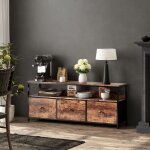 Sureh - meuble tv bas, banc tv led 137 cm, commode en tissu avec 3 tiroirs, meuble de rangement bas avec ...