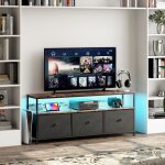 Sureh - meuble tv bas, banc tv led 137 cm, commode en tissu avec 3 tiroirs, meuble de rangement bas avec ...