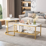 Sureh - table basse aspect marbre - table d'appoint pour salon - 2 niveaux rangement - diam�tre 52 + ...