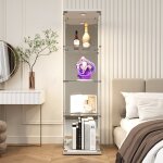 Sureh - vitrine 4 niveaux avec 1 porte et serrure, vitrine moderne en verre transparent avec miroir, ...