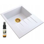 �vier de cuisine milano 1 bac en granit blanc avec siphon dor� et �gouttoir - granitan