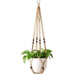 Panier suspendu pour plante d'int�rieur, en corde de coton et de lin, 85 cm de long, d�cor� de perles ...