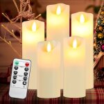 Lot de 5 bougies led en cire avec tlcommande chronomtr lumires led vacillante fixe bougie chandelle ...