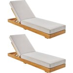 Lot de 2 bains de soleil beige dorina en acacia et polyester. 3 positions. housse d�houssable. 198 x ...