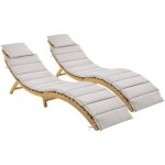 Lot de 2 bains de soleil en bois d'acacia laure avec coussin beige en polyester. 184 x 55 x 63. 5 cm