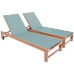 Sweeek - lot de 2 bains de soleil en bois d'acacia et textilne kaki, multi positions avec roulettes