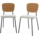 Sweeek - lot de 2 chaises assise bouclette texture blanche. dossier bois de peuplier courb. pieds en ...