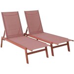 Lot de 2 transats terracotta. 5 positions. en textil�ne et m�tal. flora. l155 x p59 x h106cm