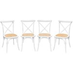 Sweeek - lot de 4 chaises de bistrot en bois d'hva blanc, vintage, assise en rotin, empilables