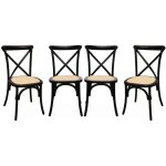 Sweeek - lot de 4 chaises de bistrot en bois d'hva noir, vintage, assise en rotin, empilables