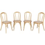 Sweeek - lot de 4 chaises vintage en bois avec assise en rotin et dossier arrondi, coloris naturel, l ...