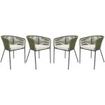 Lot de 4 fauteuils de jardin en corde et acier galvanis� kaki / beige