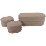 Sweeek - banc coffre en bouclettes taupe avec 2 poufs ovales de rangement int�gr�s - l111cm