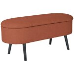 Banc coffre, bout de lit avec revtement bouclette texture, rouille, pieds en bois noir, l 112 x 44 ...