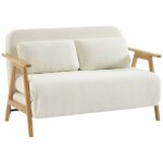 Sweeek - banquette canap convertible 2 places bois d'hva et bouclette texture crme l 133 x p 81 ...