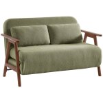 Sweeek - banquette canap convertible 2 places bois d'hva teint noyer clair et bouclette texture ...