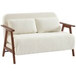 Sweeek - banquette canap convertible 2 places bois d'hva teint noyer clair et bouclette texture ...