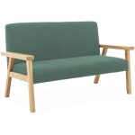 Sweeek - banquette canap enfant en bois et velours ctel kaki. isak. l 84 x p 43. 5 x h 50cm