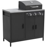 Sweeek - barbecue gaz 3 br�leurs , noir, 3 portes et 2 espaces de rangement