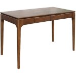 Sweeek - bureau bois d'h�v�a placage fr�ne 2 tiroirs noyer - l 120 x l 60 x h 76 cm - alienor